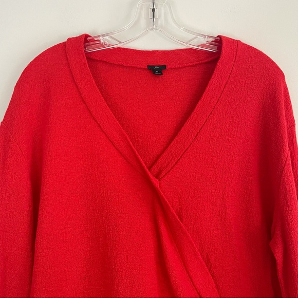 J. CREW Faux Wrap Textured Crepe Blouse Top Red Medium M - Picture 3 of 15